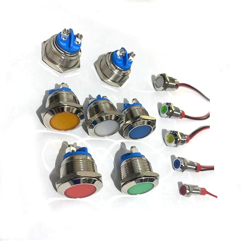 6 مم مؤشر LED تحذيري معدني مقاوم للماء IP67 مصباح إشارة 3V 5V 12V 220V أزرق - Image 4